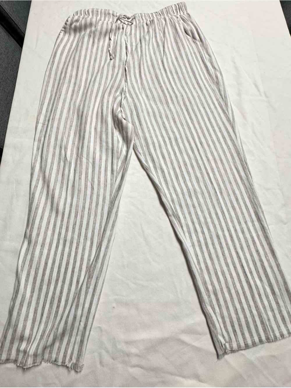 Royalty For Me White and Light Gray Striped Drawstring Straight-Leg Pants